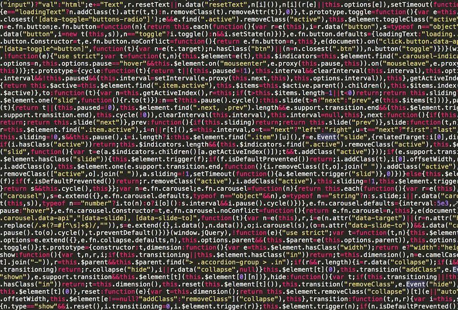 The image depicts a computer screen displaying a close-up of programming code with various lines in different colors, including pink, green, blue, and white, set against a dark background. The code co